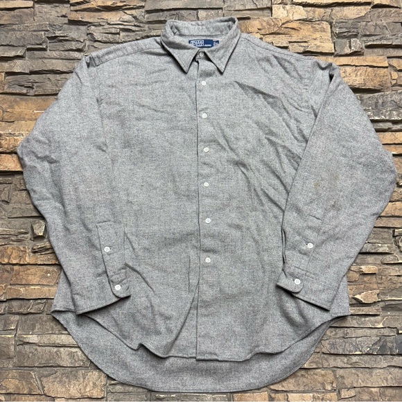 Polo Ralph Lauren Marlowe Wool Flannel Shirt Men XL Button Down Gray Herringbone - Picture 1 of 7